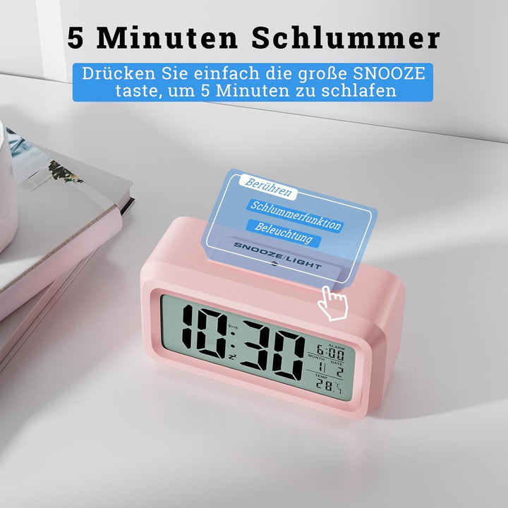 Wecker Digital Batteriebetrieben mit Temperaturanzeige Grosse LCD Display, Schlummerfunktion, Datum,