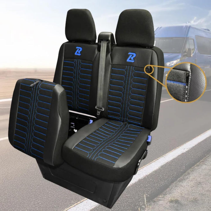 LUCARO Sitzbezüge Auto Set Tornado für Iveco Daily ab 2014 1+2 Schwarz und Blau - Autositzbezüge Str