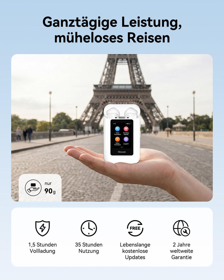 A8 Sprachübersetzer & Übersetzer KopfhöRer 2-In-1 – 144 Sprachen Echtzeit, Offline Übersetzer Ohne I