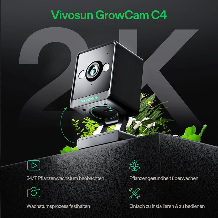 VIVOSUN GrowCam C4 2K QHD WLAN Smart Kamera für Growzelt & Indoor Pflanzen, mit Zeitraffer, Nachtsic