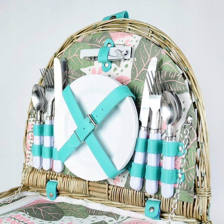 Zolta Picknickkorb Korb mit Deckel - Weidenkorb mit Picknick Geschirr und Thermischer Einsatz - Ther