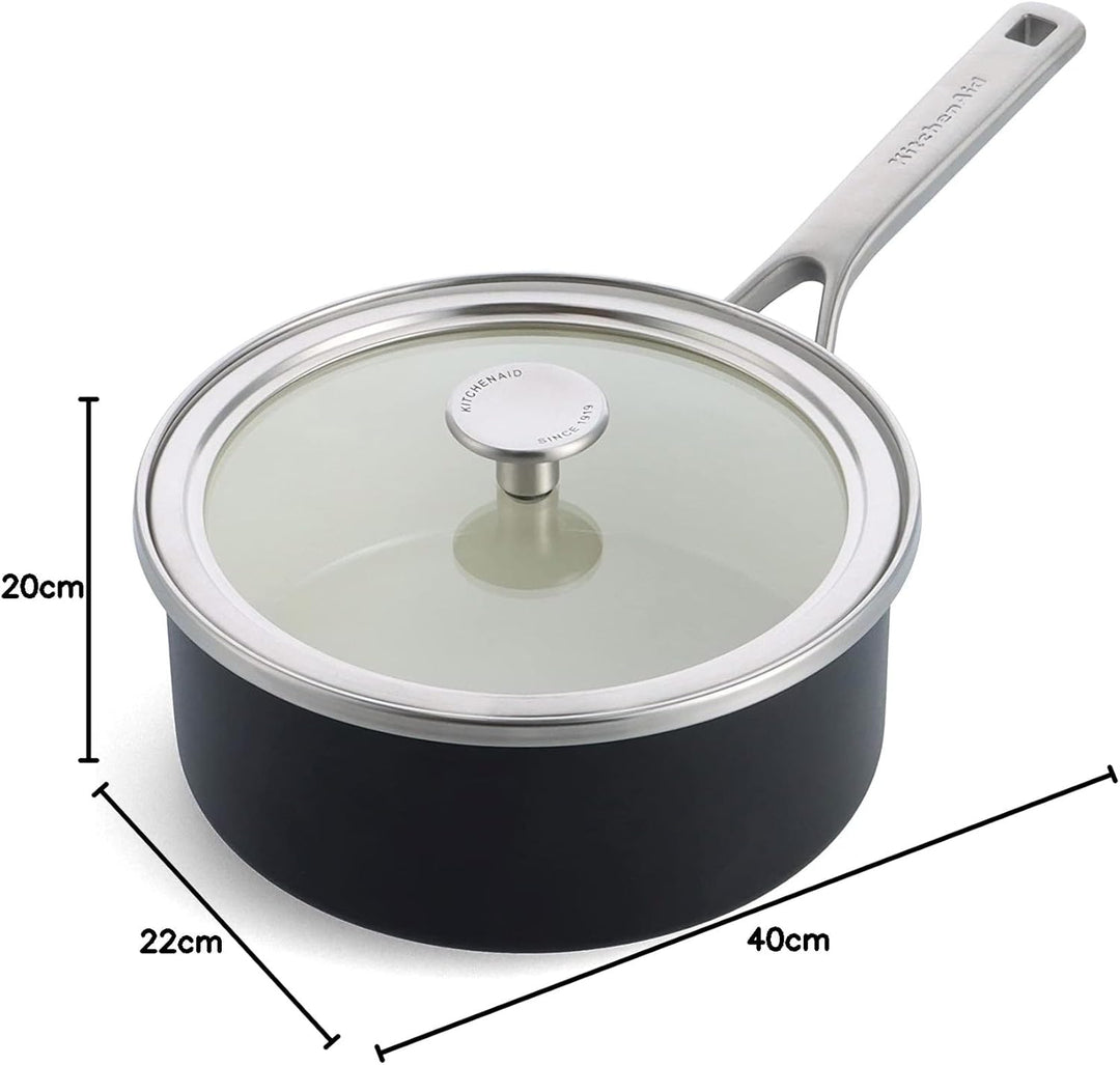 KitchenAid Steel Core Enamel Stielkasserolle mit Deckel (20cm/2,4l), deutsche Emaille, Induktionsgee