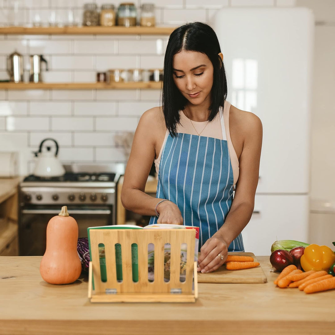 Relaxdays Buchständer, aus Bambus, 3 Neigungsstufen, klappbar, für den Tisch, HxBxT: 22x34x18 cm, Le