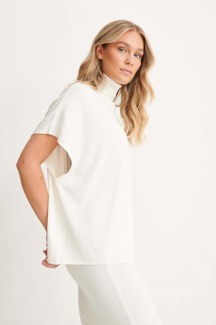 NA-KD Damen Polo Neck Knitted Top Polohemd M Natur, M Natur