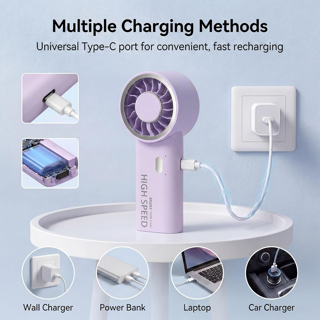 efluky Handventilator, Mini Hochgeschwindigkeits-Ventilator, USB wiederaufladbar mit 5 Geschwindigke