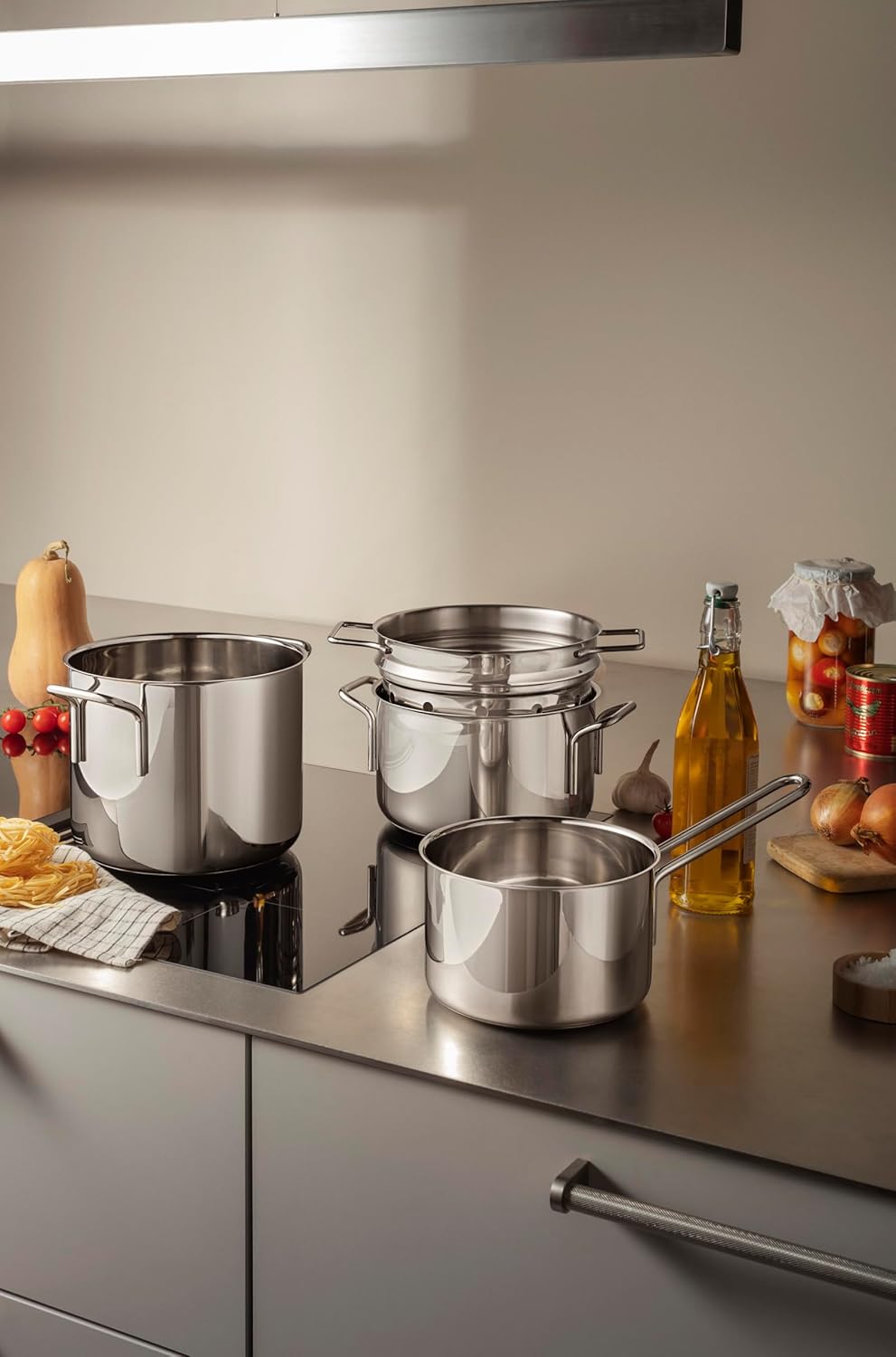 Eva Trio | Stainless Steel Topfset 4 St. 1,8 l 3,6 l 4,8 l & Pasta-Einsatz |Komplettes Set aus Töpfe