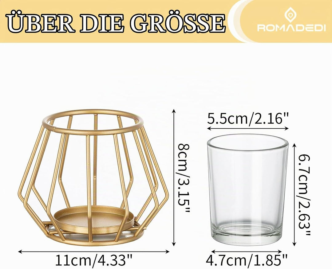 Romadedi Teelichthalter Gold Metall Kerzenhalter: 6er Set Windlicht Klein für Teelichter Deko Wohnzi