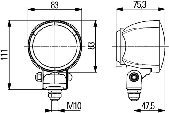 HELLA - Halogen-Arbeitsscheinwerfer - Modul 70 - 12V - geschraubt/Anbau - stehend/schwenkbarer Monta