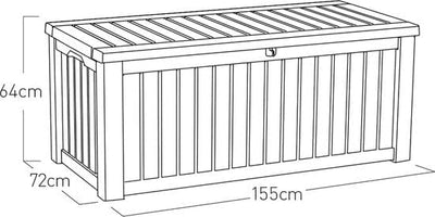 Keter Kissenbox Rockwood, graphit, 570l Fassungsvermögen, Aussenmasse: 155 x 72,4 x 64,4 cm, Auflage