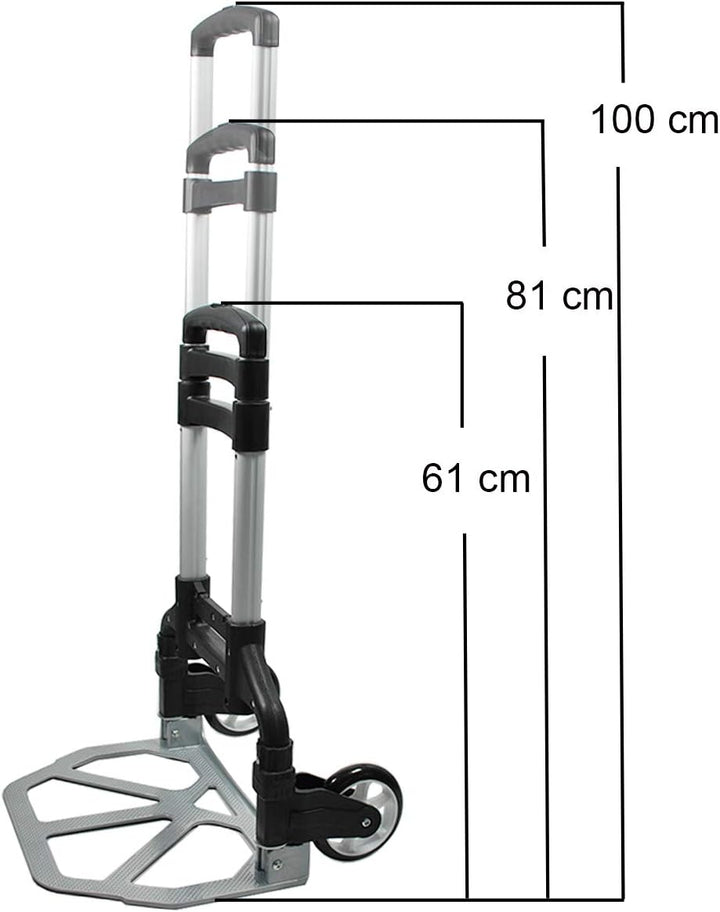 HELO Alu Transportkarre Sackkarre klappbar (EIN-Knopf Bedienung), Handkarre bis 85 kg belastbar bei
