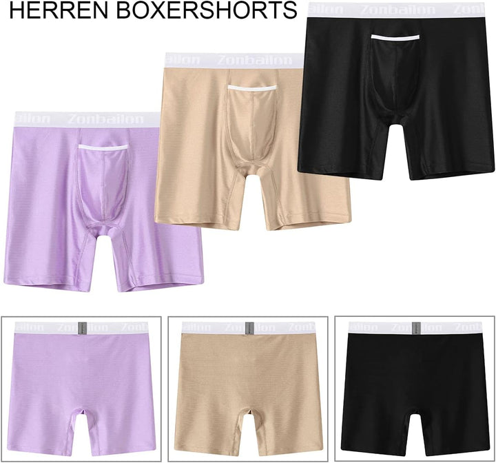 ZAIGELUO Boxershorts Herren Eisseide Unterhosen offener Hosenschlitz Nahtlose Lange Beine Männer Ret