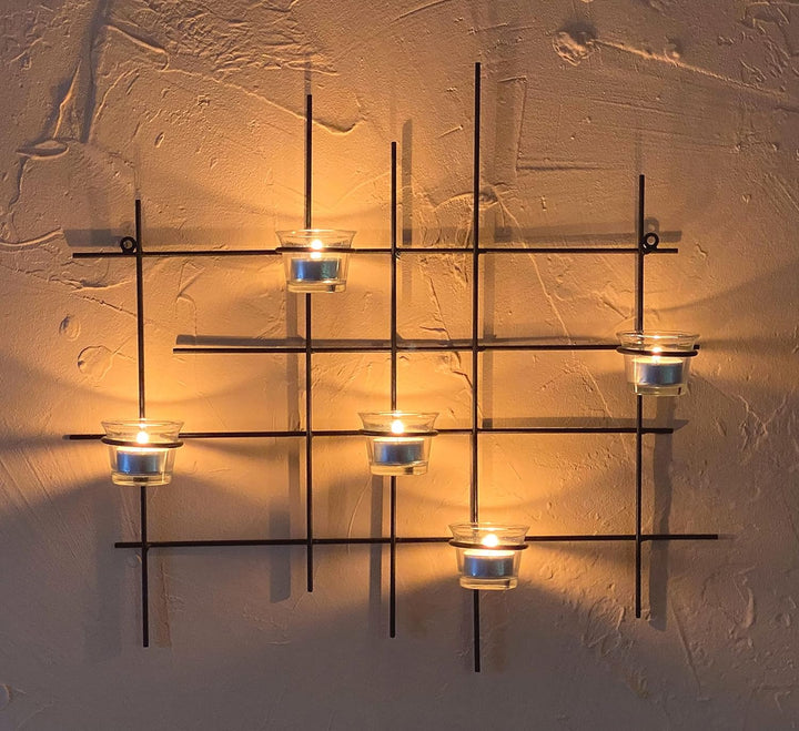 DanDiBo Wandteelichthalter Metall Leuchter 5XXL Wandkerzenhalter 50 cm Teelichthalter Wand Kerzenhal