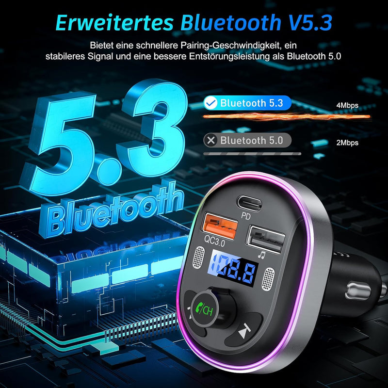 Bluetooth 5.3 FM Transmitter, SONRU Bluetooth Auto Radio Adapter, Metall PD 30W & QC3.0 Schnelles Au