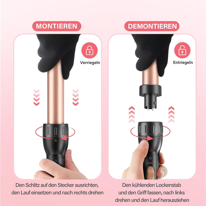 5 in 1 Keramik Lockenstab Set,Lockenstab mit Verschiedenen Aufsätzen für Grosse und Kleine Locken, 9