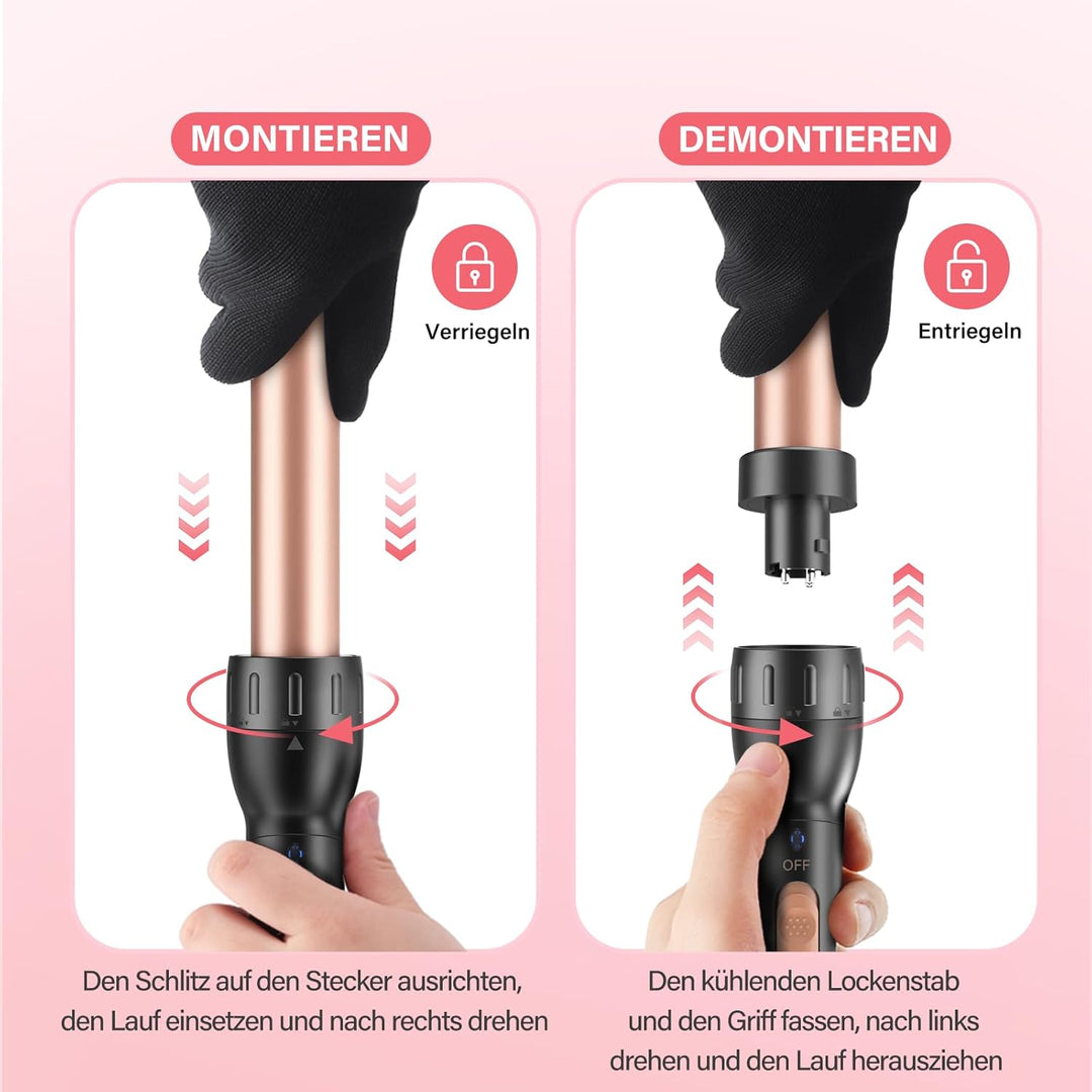 5 in 1 Lockenstab Keramik Lockenstab Set mit Verschiedenen Aufsätzen für Grosse und Kleine Locken, 9