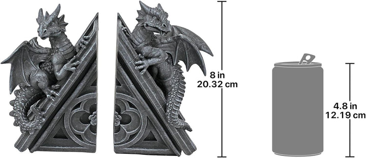 Design Toscano Buchstütze in Form von gotischen Schlossdrachen, Masse: 12,5 x 4 x 20,5 cm Einzelbett