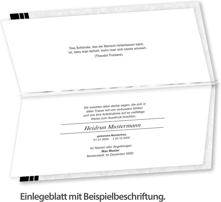 tatmotive Danksagung Trauerkarten (100 Sets) selbst bedruckbar/beschreibbar mit feinem Einlegeblatt,