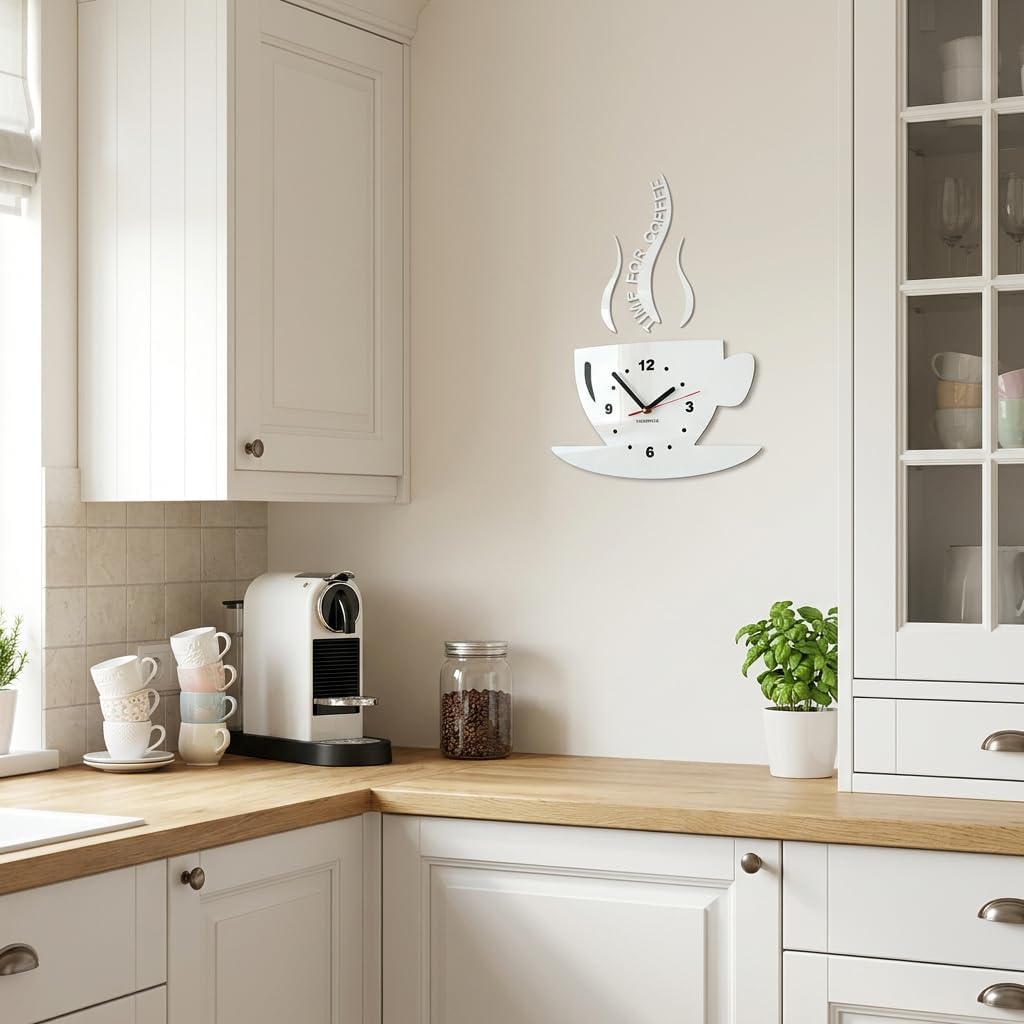 TASSE Time for coffee (Zeit für Kaffee) Moderne Küche Wanduhr weiss, 3d römisch, wanduhr deko, Weiss