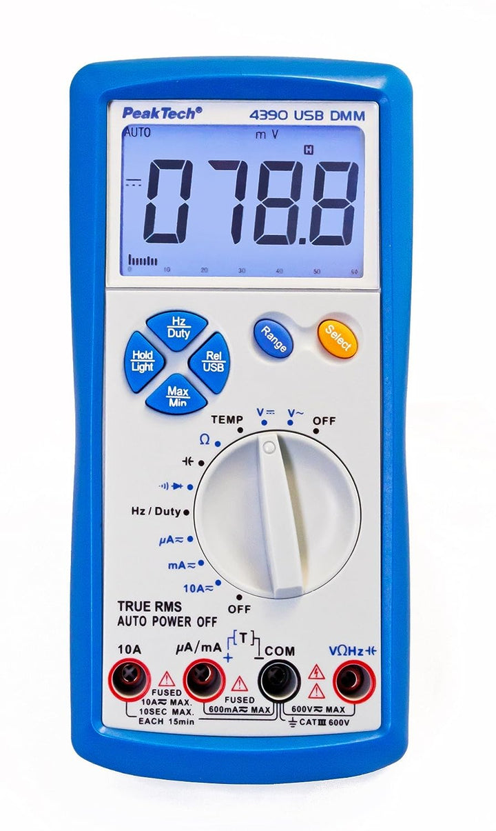 PeakTech True RMS Digital Multimeter 6000 Counts mit USB, Durchgangsprüfer und Autorange - CAT III 6