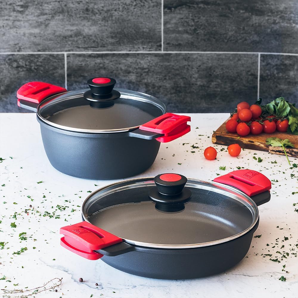 BRA Premiere | Niedriger Schmortopf 36 cm, Aluminiumguss, dreischichtig, verstärkte Antihaftbeschich