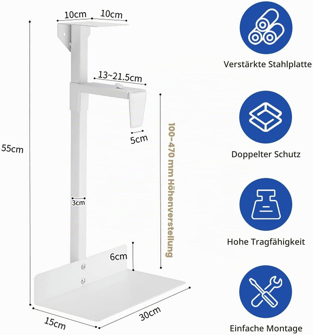 PC Halterung unter Schreibtisch, höhenverstellbar &amp; universell, platzsparende Aufhängung bis 30 kg T