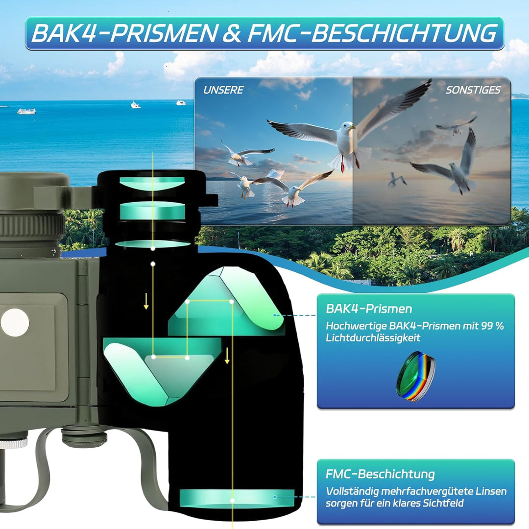 10x50 Marine Fernglas für Erwachsene,Fernglas Nachtsicht mit Entfernungsmesser für Erwachsene Bootfa