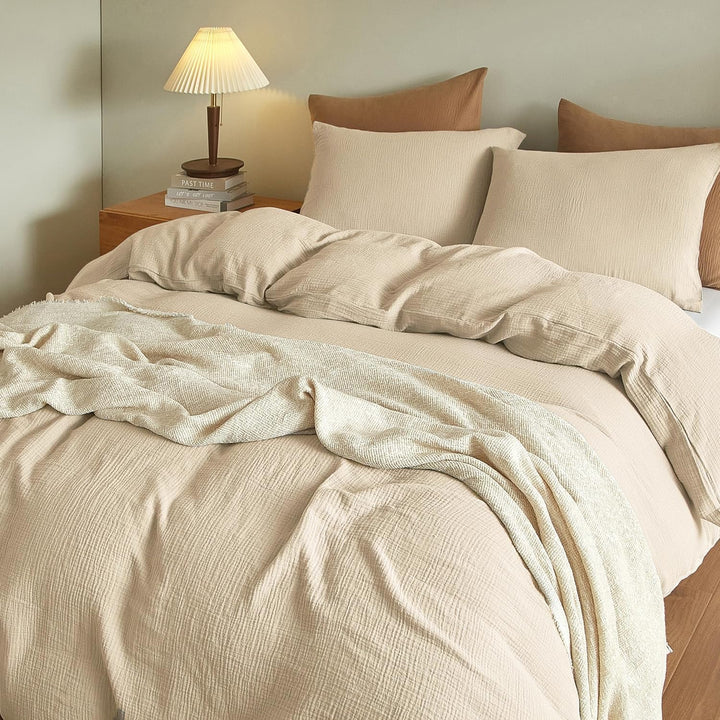 Boqingzhu Doppelte Muslin Bettwäsche Beige 135x200cm Baumwolle Weich Kuschelig Sommer Baumwollbettwä