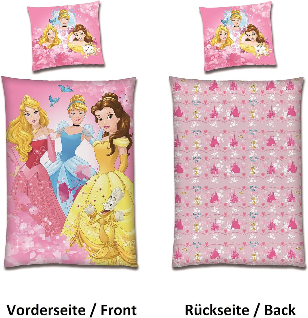 Warme Prinzessinnen Winter Bettwäsche · Rosa Fleece Mädchenbettwäsche 135x200 80x80 cm · 2-TLG. Kind