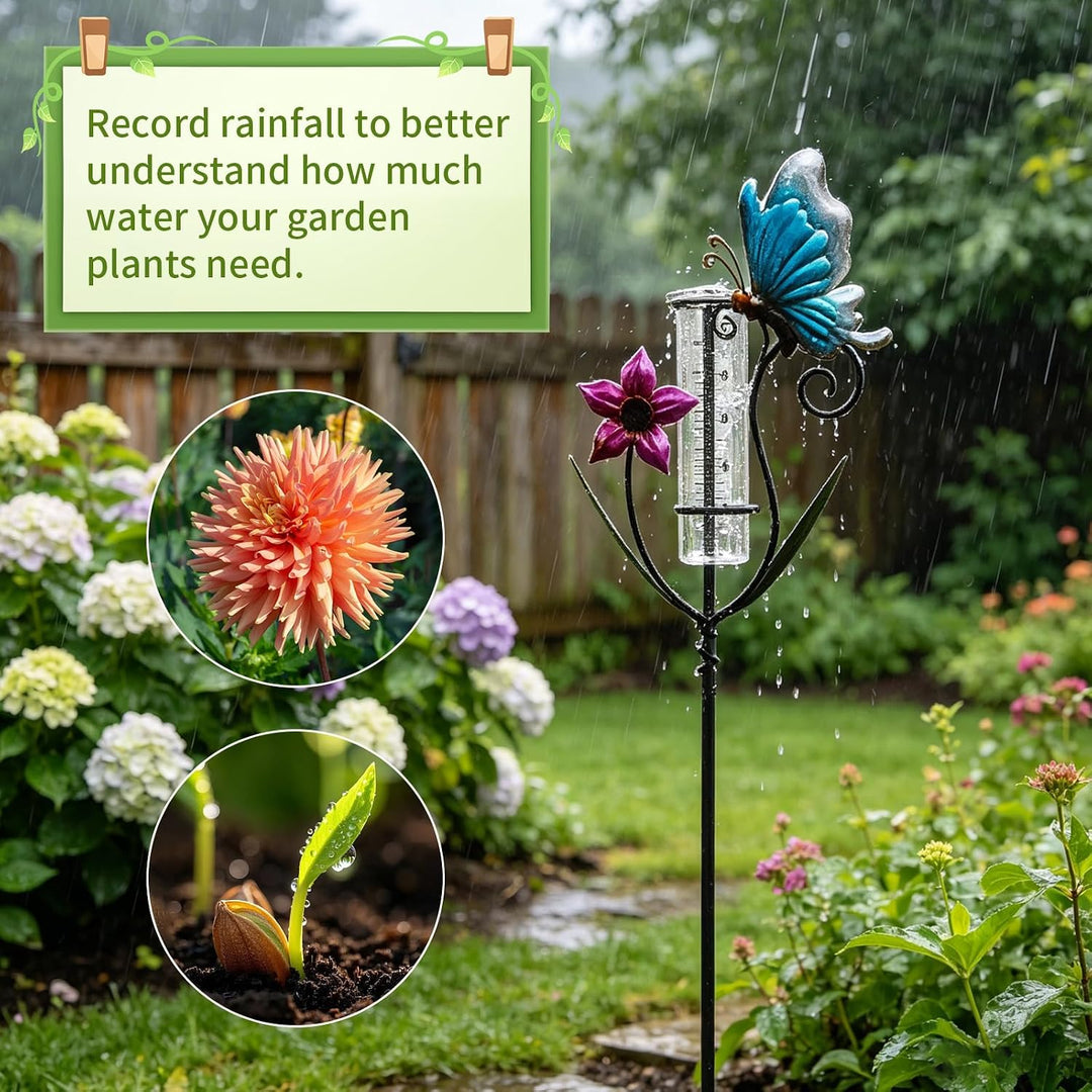 Regenmesser für Garten, Gartendekoration Regenmesser Glasregenwasserzähler, Gartenstecker Elf Stehen