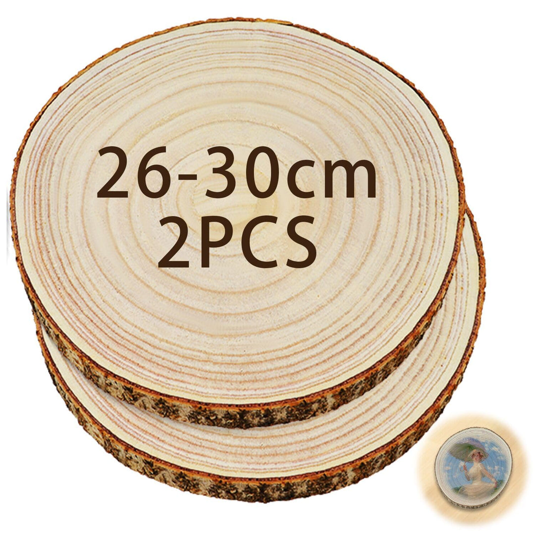 2 Stücke Holz Log Scheiben, 26-30 cm Baumscheiben Tischdeko, Unvollendete Runde Naturholz Baumscheib