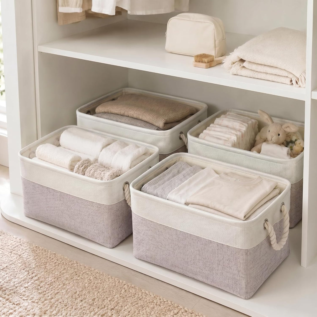 Mangata aufbewahrungskorb Stoff 4er Set, aufbewahrungsbox Schrank, Korb aufbewahrung Stoff mit Seil