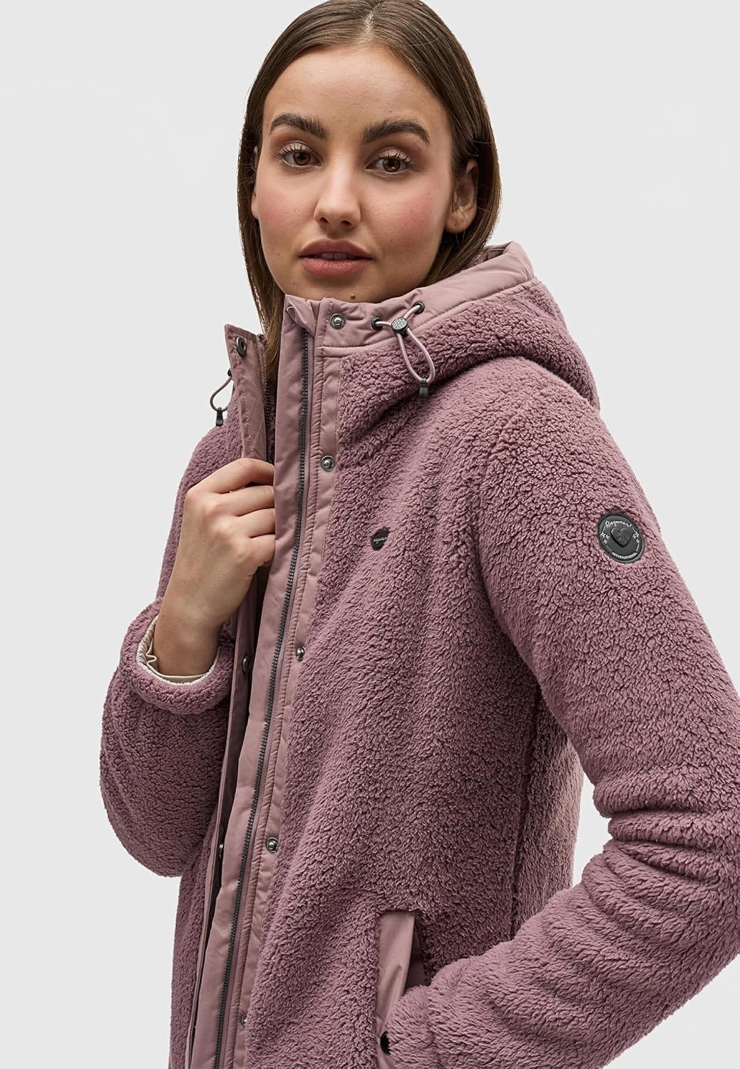Ragwear Damen Fleecejacke Kurze Teddyfleece-Jacke warm mit Kapuze Cousy XS-6XL 3XL Mauve24, 3XL Mauv