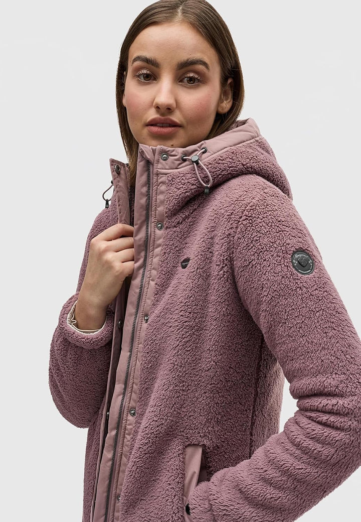 Ragwear Damen Fleecejacke Kurze Teddyfleece-Jacke warm mit Kapuze Cousy XS-6XL 3XL Mauve24, 3XL Mauv