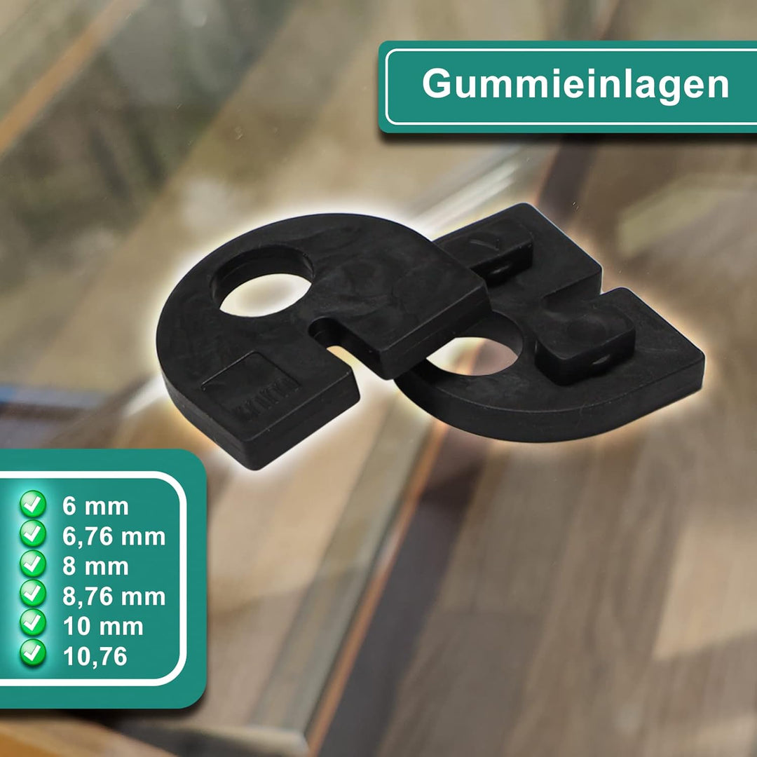 PRIOstahl Glashalter 4 Stück Glasklemme Klemmhalter Glashalter mit Sicherungsplatte + Sicherungsstif