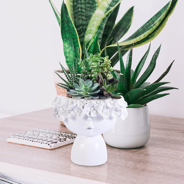 Cabilock Frau Gesicht Blumentopf Harz Blumenvase Kaktus Sukkulenten Topf Statue Skulptur Vase Kopf P