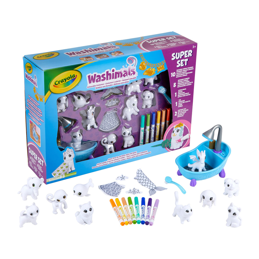 Crayola - Washimals, Super Masken- und Kostüm-Set, zum Bemalen und Baden der Jungtiere, Spiel und Ge