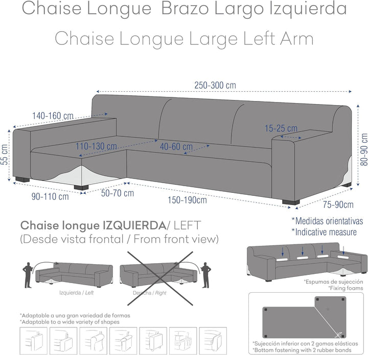 Eysa elastisch sofa überwurf chaise longue links, frontalsicht, Polyester-Baumwolle, 00-ecru, 90 x 2