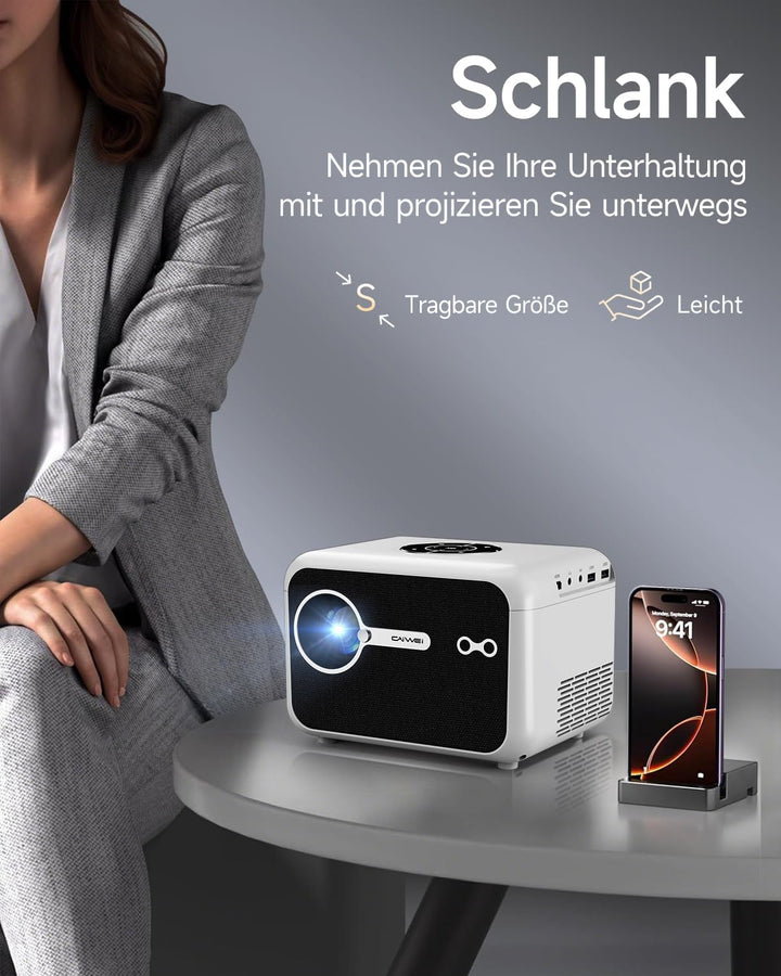 4K Smart Beamer mit HDMI eARC/CEC WiFi6 Bluetooth5.4, Tragbarer Projektors mit Autofokus und Objekti