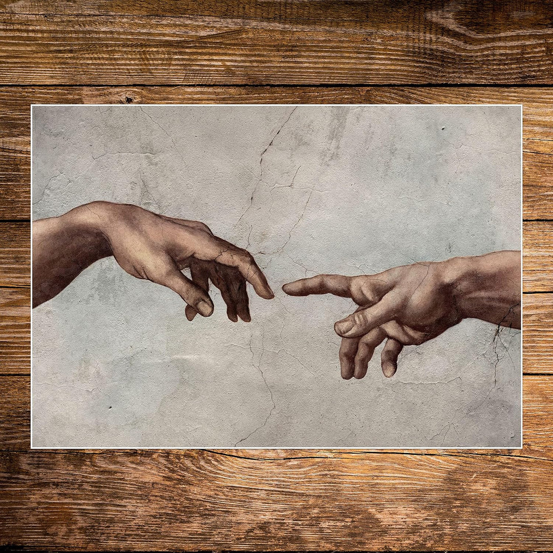 wandmotiv24 Poster als Wanddeko, Grösse 100x70cm, Davinci Hände, die Erschaffung Adams, Gemälde, Kun