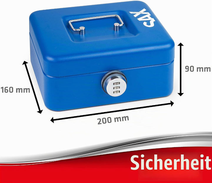Sax Geldkassette mit Zahlenschloss, extra Starkes Schloss, 20 x 16 x 9cm, Medium, Blau (0-822-14) Me