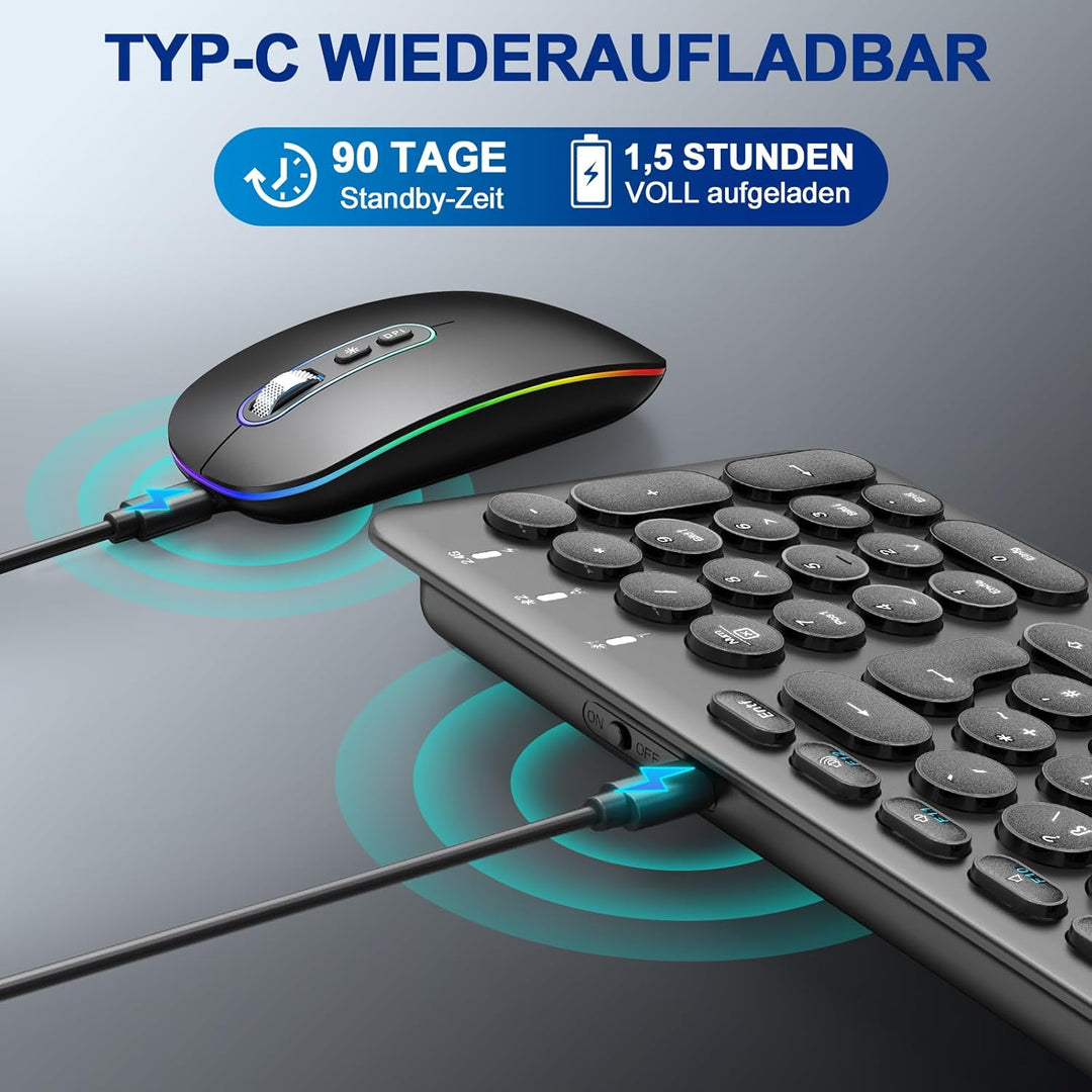 PINKCAT Bluetooth Tastatur Maus Set kabellos, Wiederaufladbare Dualmodus (Bluetooth 5.1+2.4G) Kabell