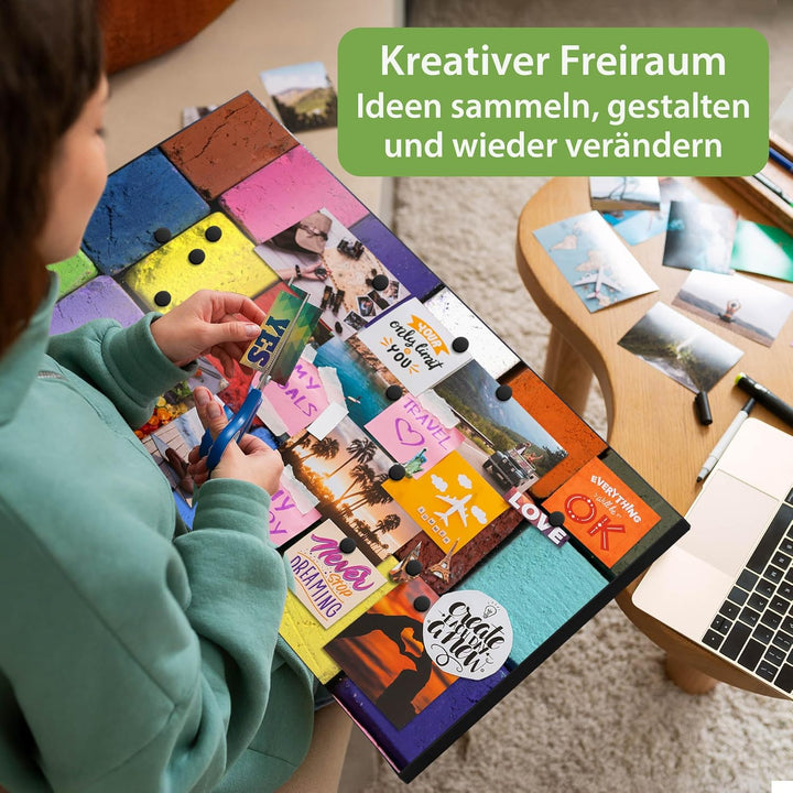 banjado Magnettafel schwarz 78 x 37cm / Magnetwand Metall/Magnetpinnwand als Memoboard/Pinnwand Magn