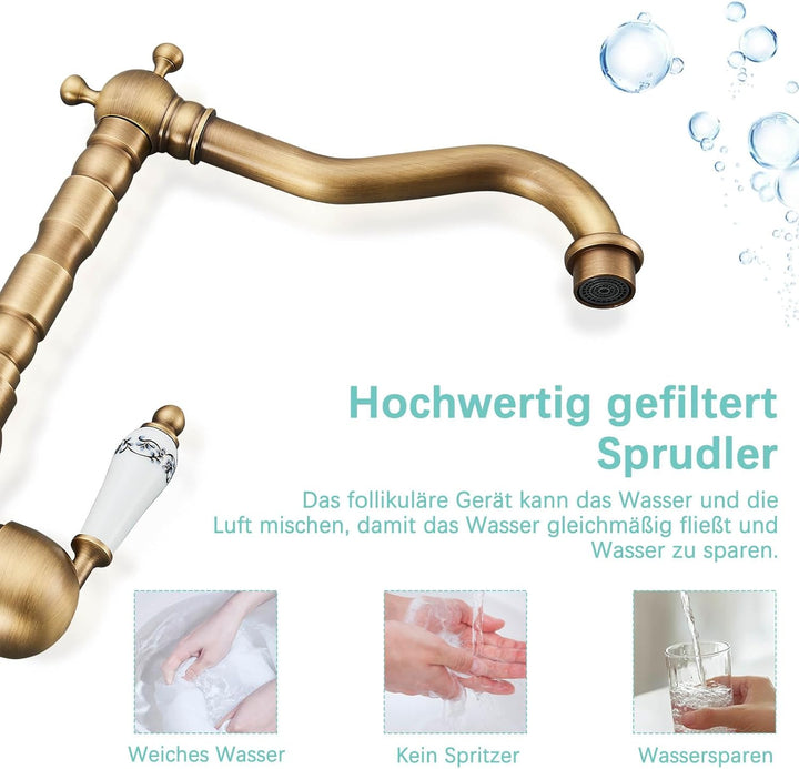 Suguword Retro Design Mischbatterie Bad Wasserhahn Badarmatur Waschtischarmatur Waschbeckenarmatur W