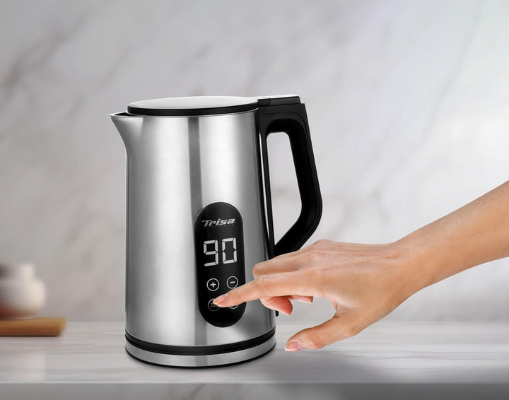 Trisa Digital Boil Doppelwandiger Wasserkocher 1,7L mit Temperatureinstellung (40-100°C), Edelstahl