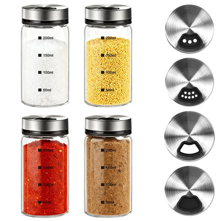 4 Stück Gewürzgläser mit Drehdeckel Salzstreuer 200ml Salz und PfefferstreuerGewürzdosen mit Gewürzl