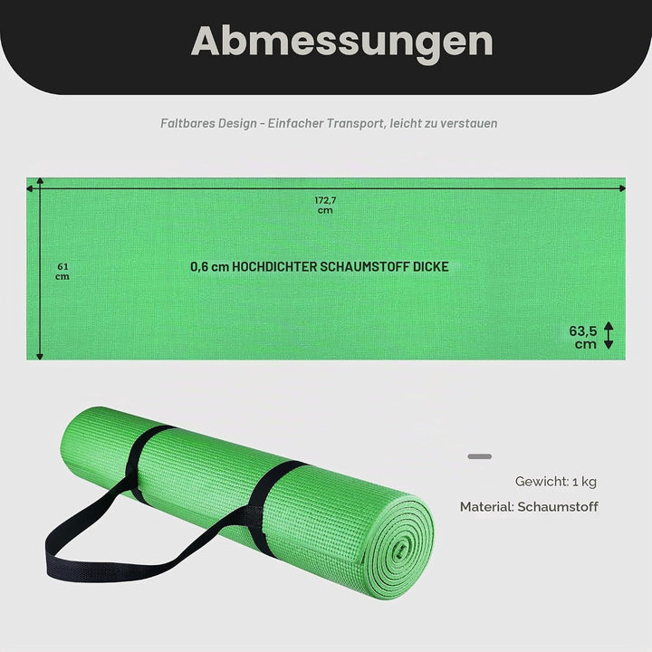 BalanceFrom GoYoga Allzweck-Yogamatte mit hoher Dichte, rutschfest, mit Tragegurt 1/4" grün, 1/4" gr