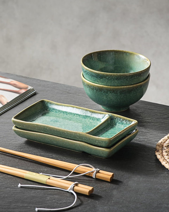 HENXFEN LEAD Sushi Geschirr Set, Sushi Set Japanischer Geschirr für Miso Suppe Maki Sushi Reis mit 2