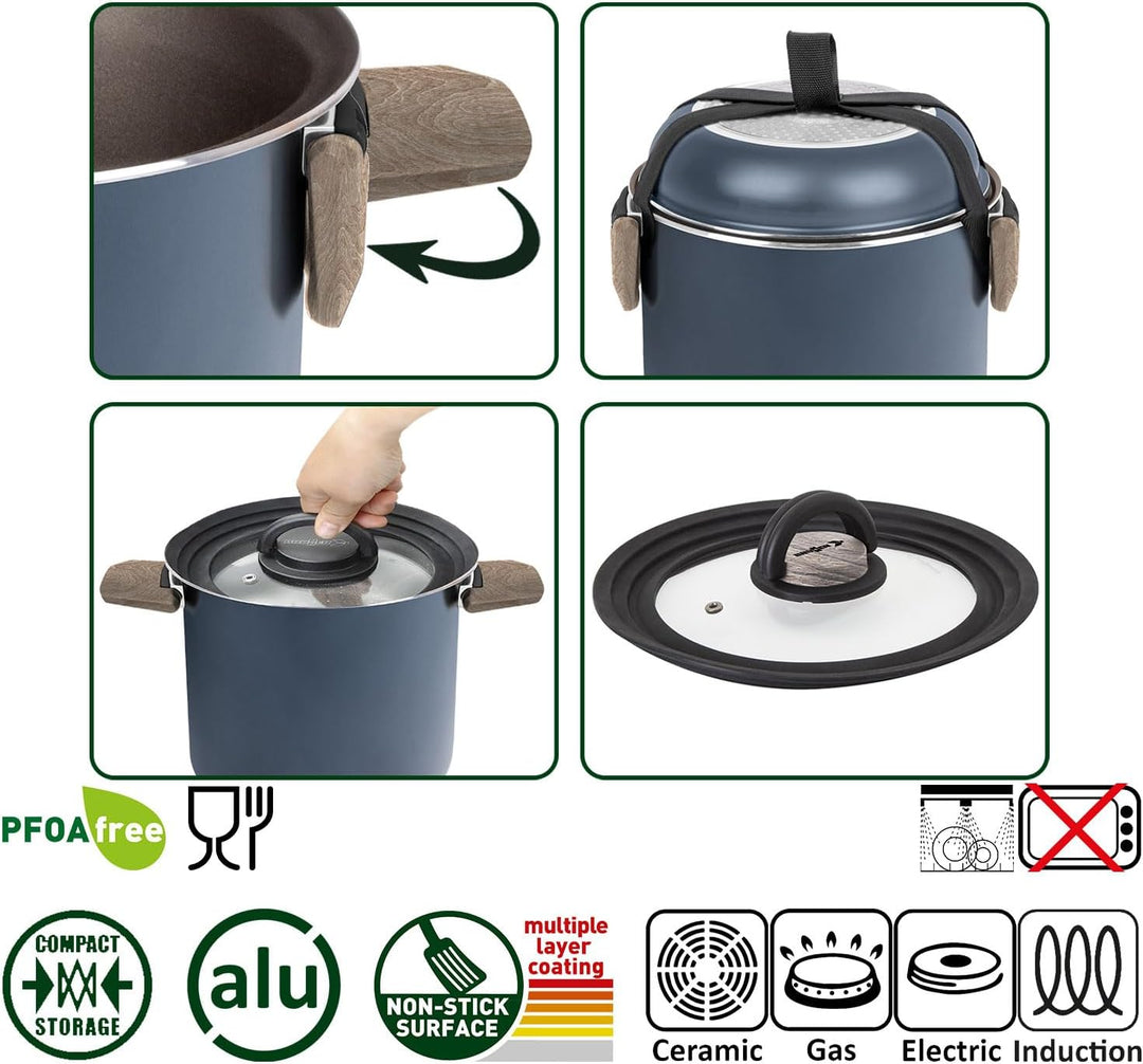 BRUNNER Camping HOHES Kochgeschirr-Set Alu (Töpfe und Pfannen) - ø 18, 20, 22 cm TORRALTA Vakublock