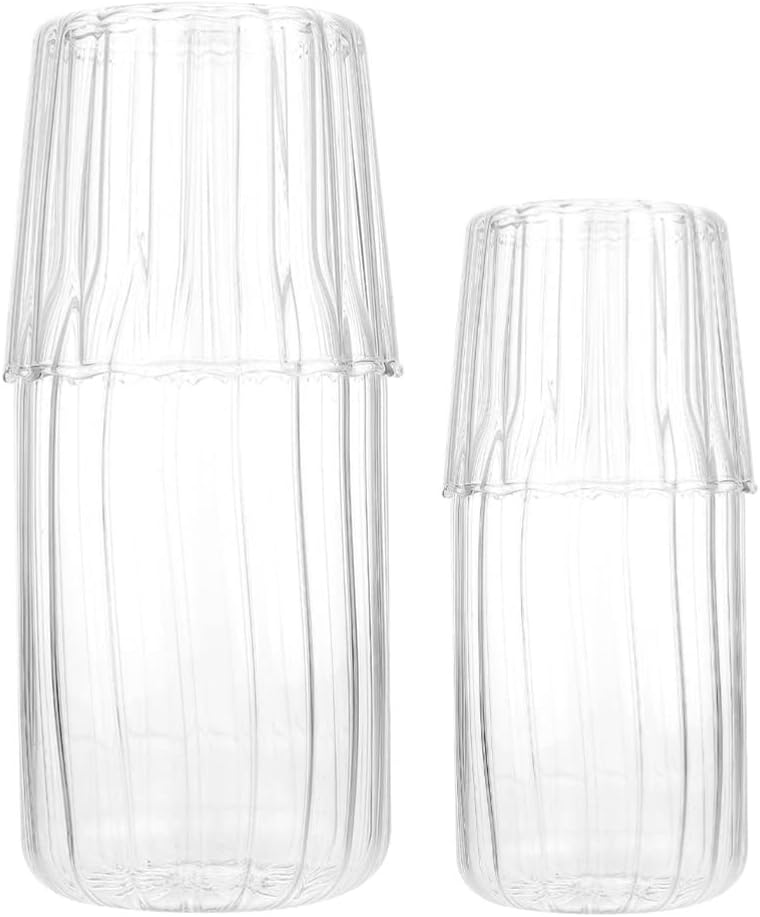 Operitacx 2 Sets Nachtnacht Wasser Karaffe mit Becher Glas Set für Schlafzimmer Nachttisch Kaltes Wa