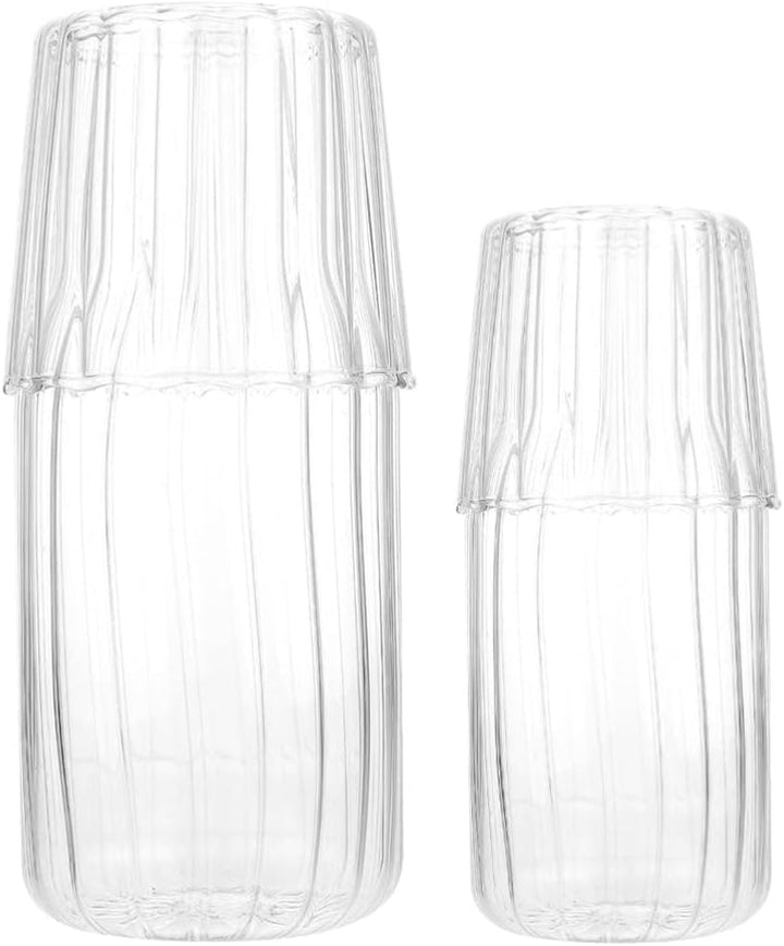 Operitacx 2 Sets Nachtnacht Wasser Karaffe mit Becher Glas Set für Schlafzimmer Nachttisch Kaltes Wa